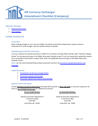 Ar Currency Exchanger Amendment Checklist (Company) - Arkansas