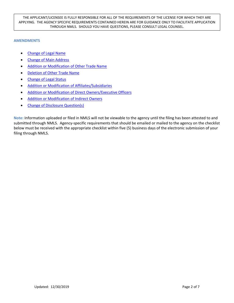 Ar Currency Exchanger Amendment Checklist (Company) - Arkansas, Page 2