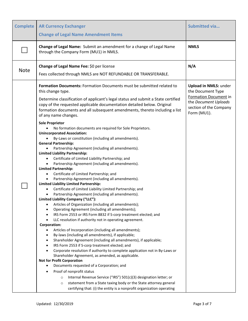 Ar Currency Exchanger Amendment Checklist (Company) - Arkansas, Page 3