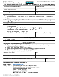 Document preview: Form DHCS1813 Application for Licensure - Mental Health Rehabilitation Center (Mhrc) - California
