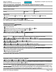 Document preview: Form DHCS1814 Application for Licensure - Psychiatric Health Facility (Phf) - California