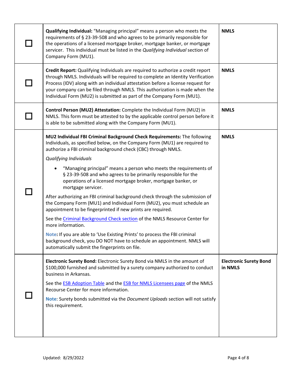 Ar Mortgage Broker License New Application Checklist (Company) - Arkansas, Page 4