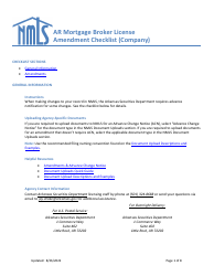 Document preview: Ar Mortgage Broker License Amendment Checklist (Company) - Arkansas