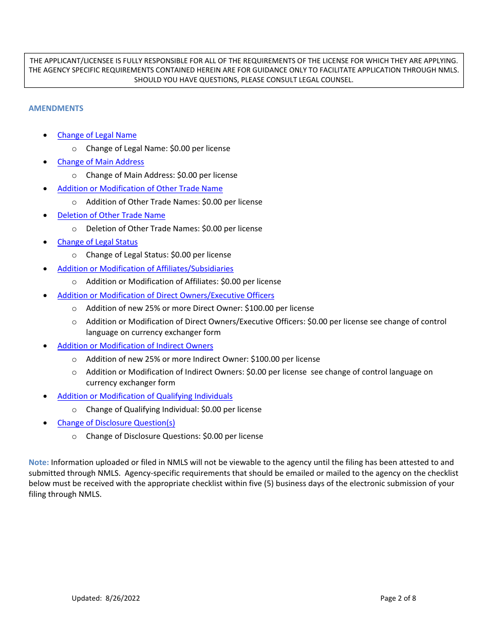 Ar Mortgage Broker License Amendment Checklist (Company) - Arkansas, Page 2