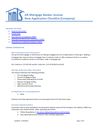 Ar Mortgage Broker License New Application Checklist (Company) - Arkansas