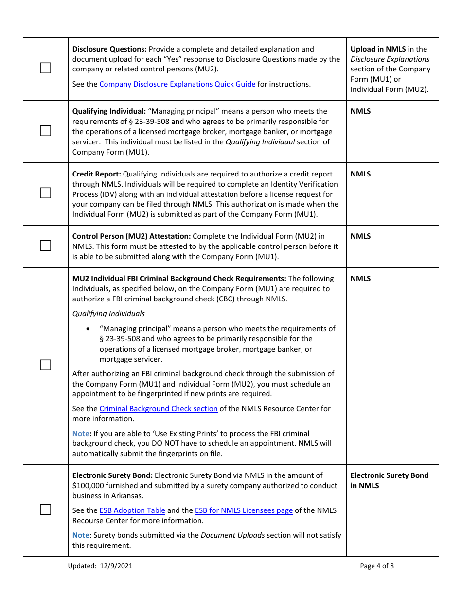 Ar Mortgage Broker License New Application Checklist (Company) - Arkansas, Page 4
