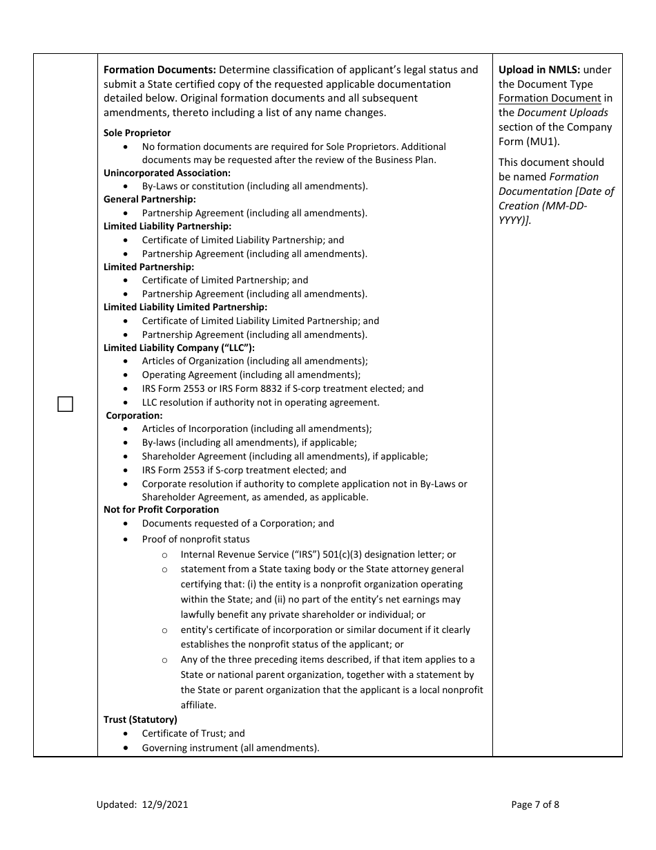 Ar Mortgage Broker License New Application Checklist (Company) - Arkansas, Page 7