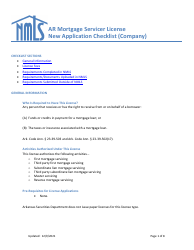 Ar Mortgage Servicer License New Application Checklist (Company) - Arkansas