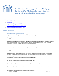 Document preview: Combination of Mortgage Broker, Mortgage Banker and/or Mortgage Servicers Licenses New Application Checklist (Company) - Arkansas