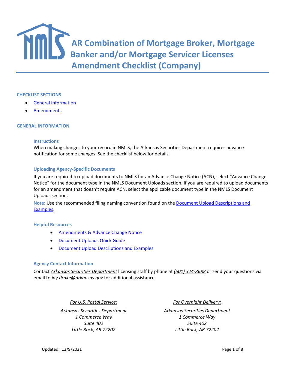 Arkansas Ar Combination of Mortgage Broker, Mortgage Banker and/or