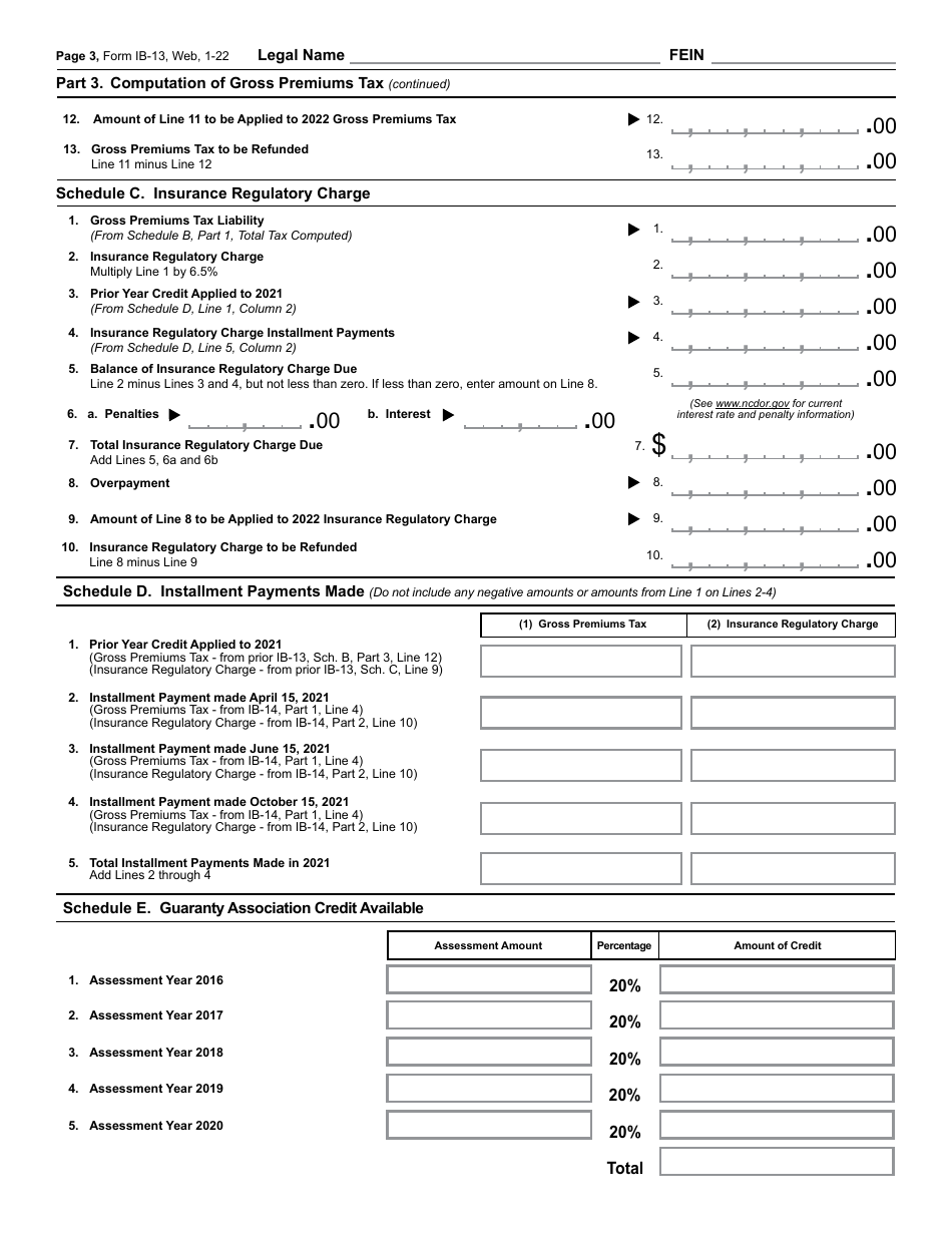 Form IB-13 Gross Premiums Tax Return - Life, Accident, Health and Title Companies - North Carolina, Page 4