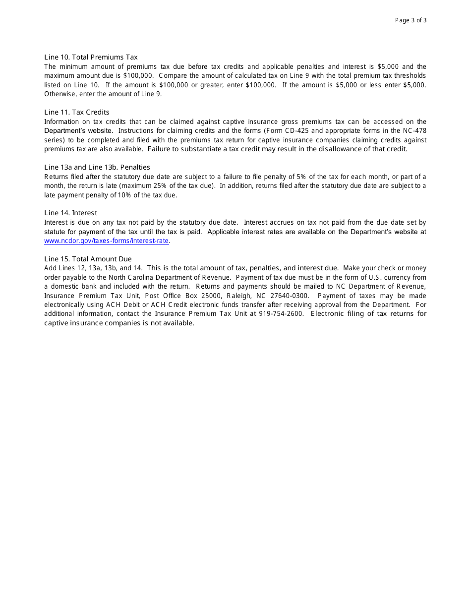 Instructions for Form IB-4A1 Gross Premiums Tax Return - Captive Insurance Companies - North Carolina, Page 3