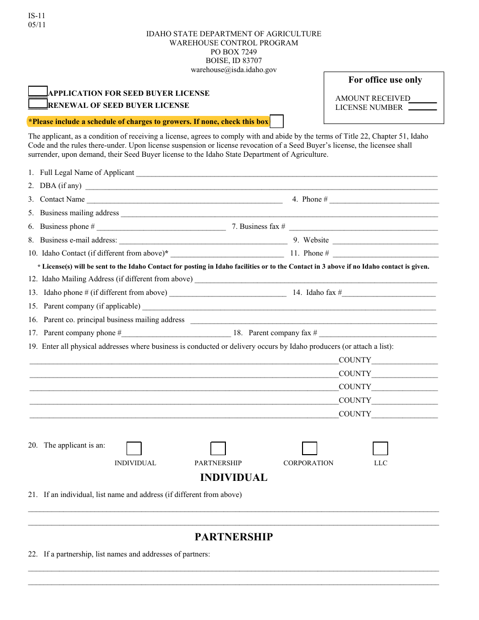 Seed Filing Form D.pdf Form IS-11 - Fill Out, Sign Online and Download Fillable PDF, Idaho ...