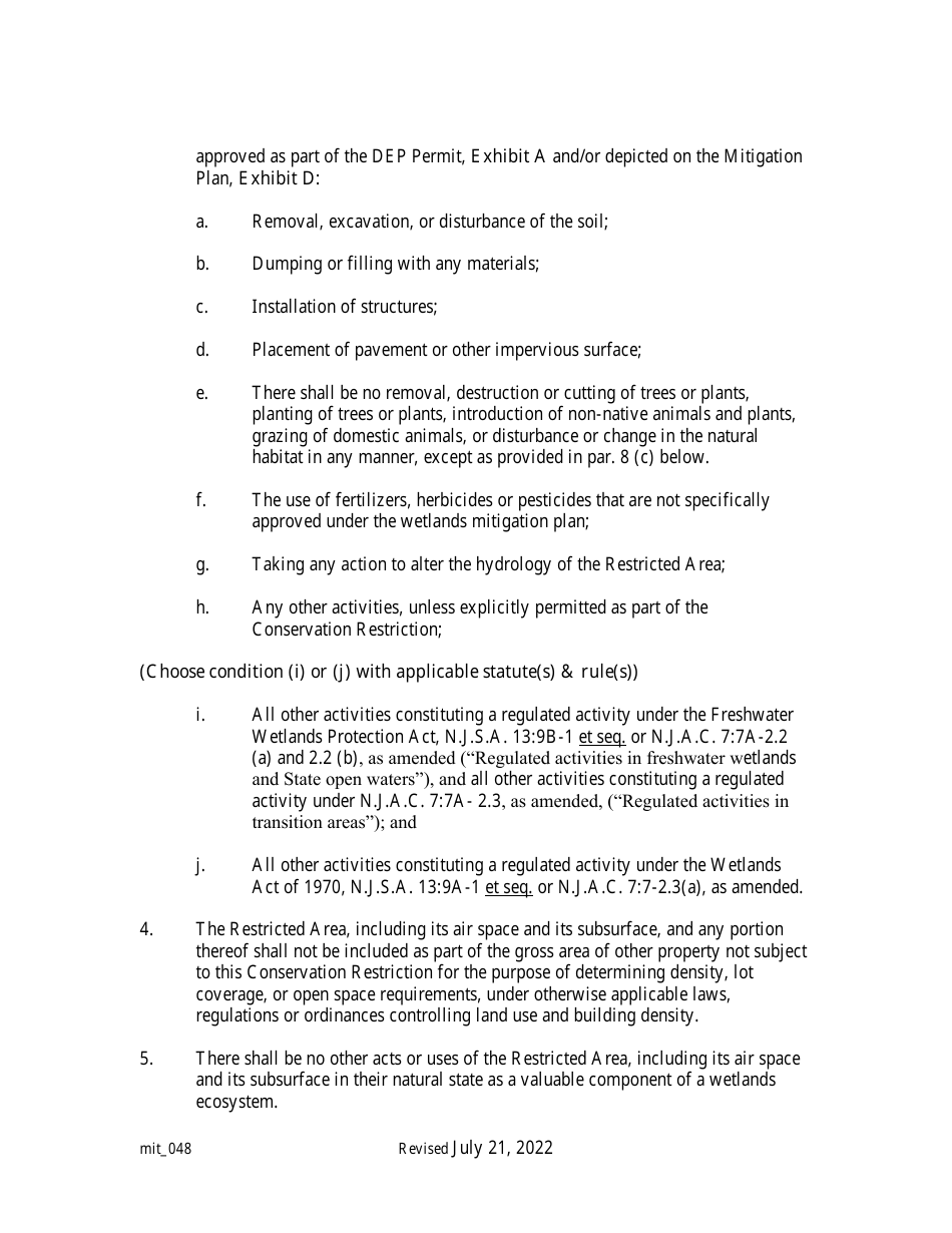 Grant of Conservation Restriction (Freshwater Wetlands Mitigation Site Area) - New Jersey, Page 3