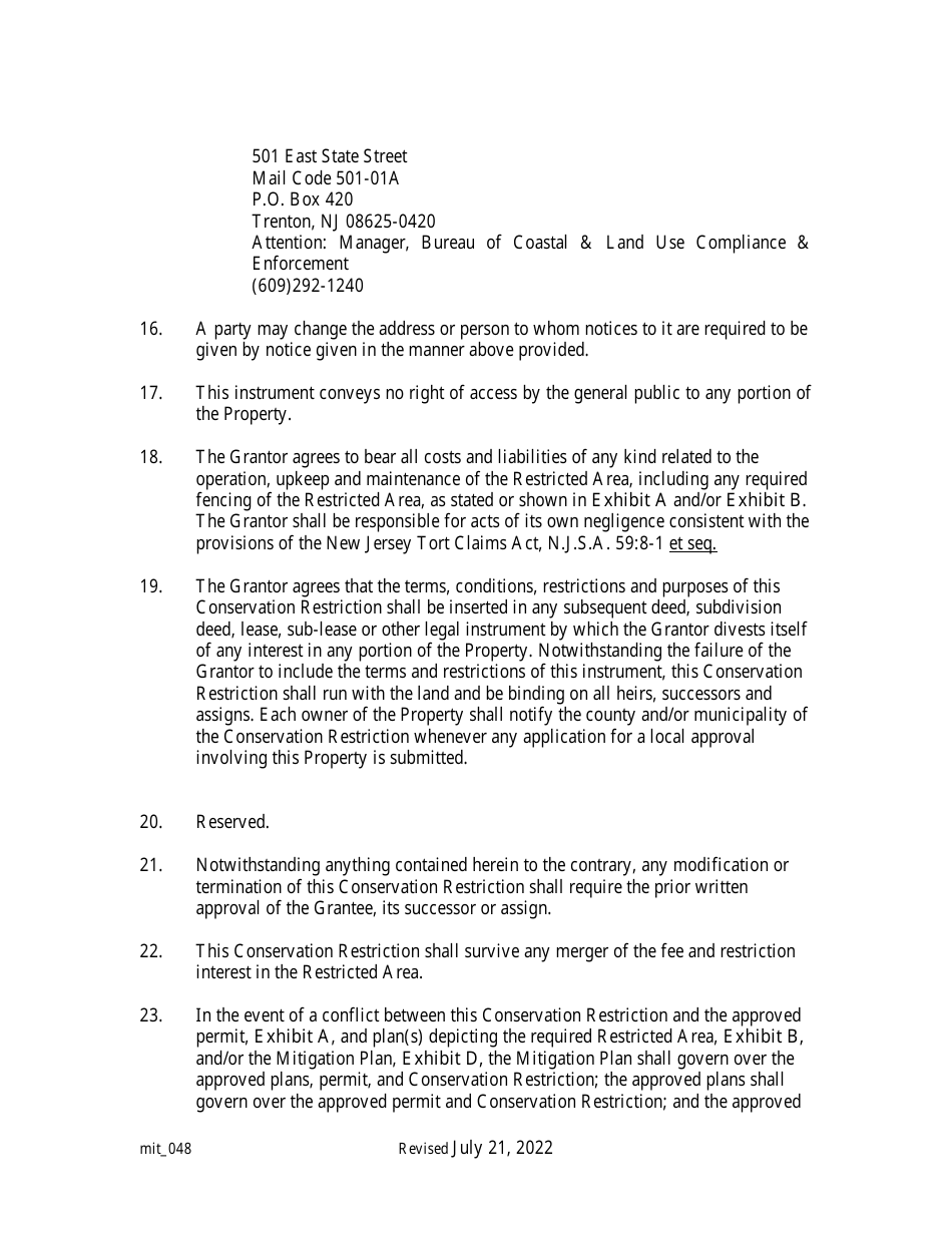 Grant of Conservation Restriction (Freshwater Wetlands Mitigation Site Area) - New Jersey, Page 7