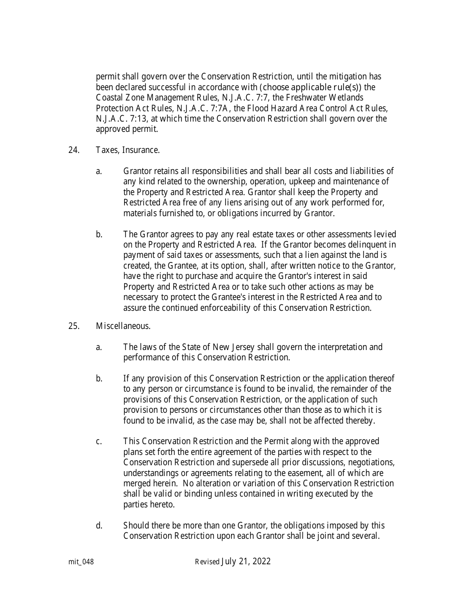 Grant of Conservation Restriction (Freshwater Wetlands Mitigation Site Area) - New Jersey, Page 8