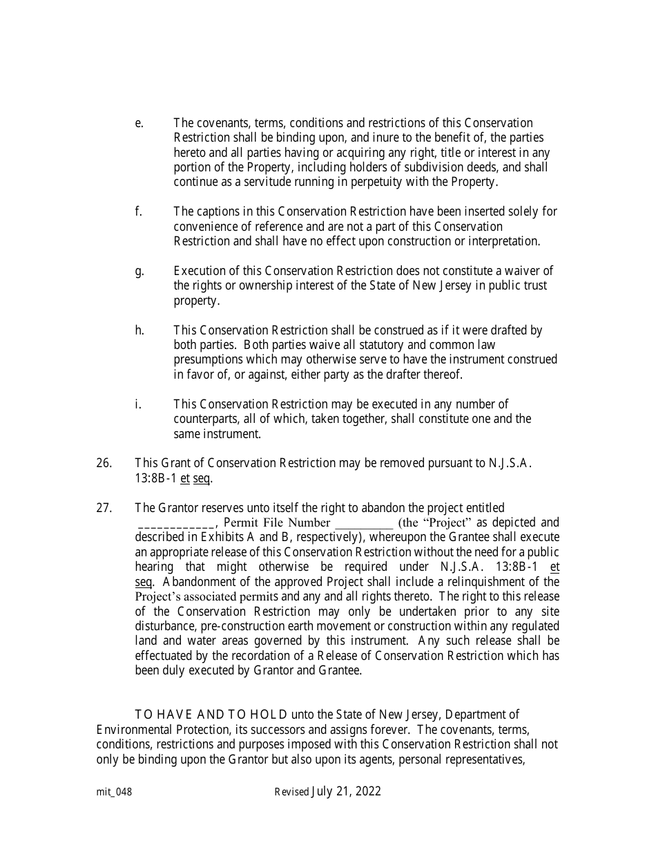 Grant of Conservation Restriction (Freshwater Wetlands Mitigation Site Area) - New Jersey, Page 9