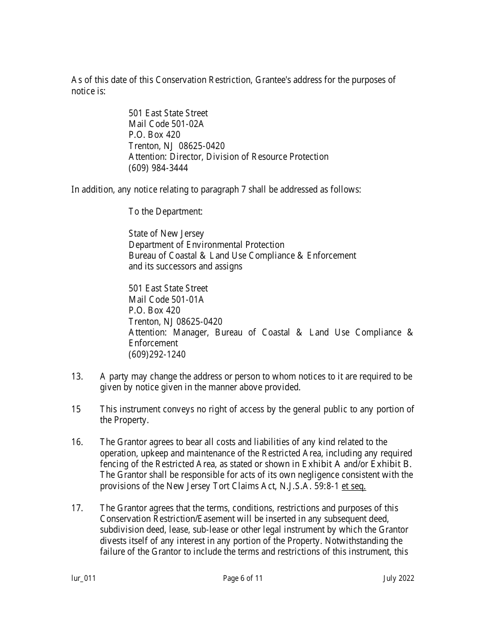 Grant of Conservation Restriction / Easement (Dune Area) - New Jersey, Page 6