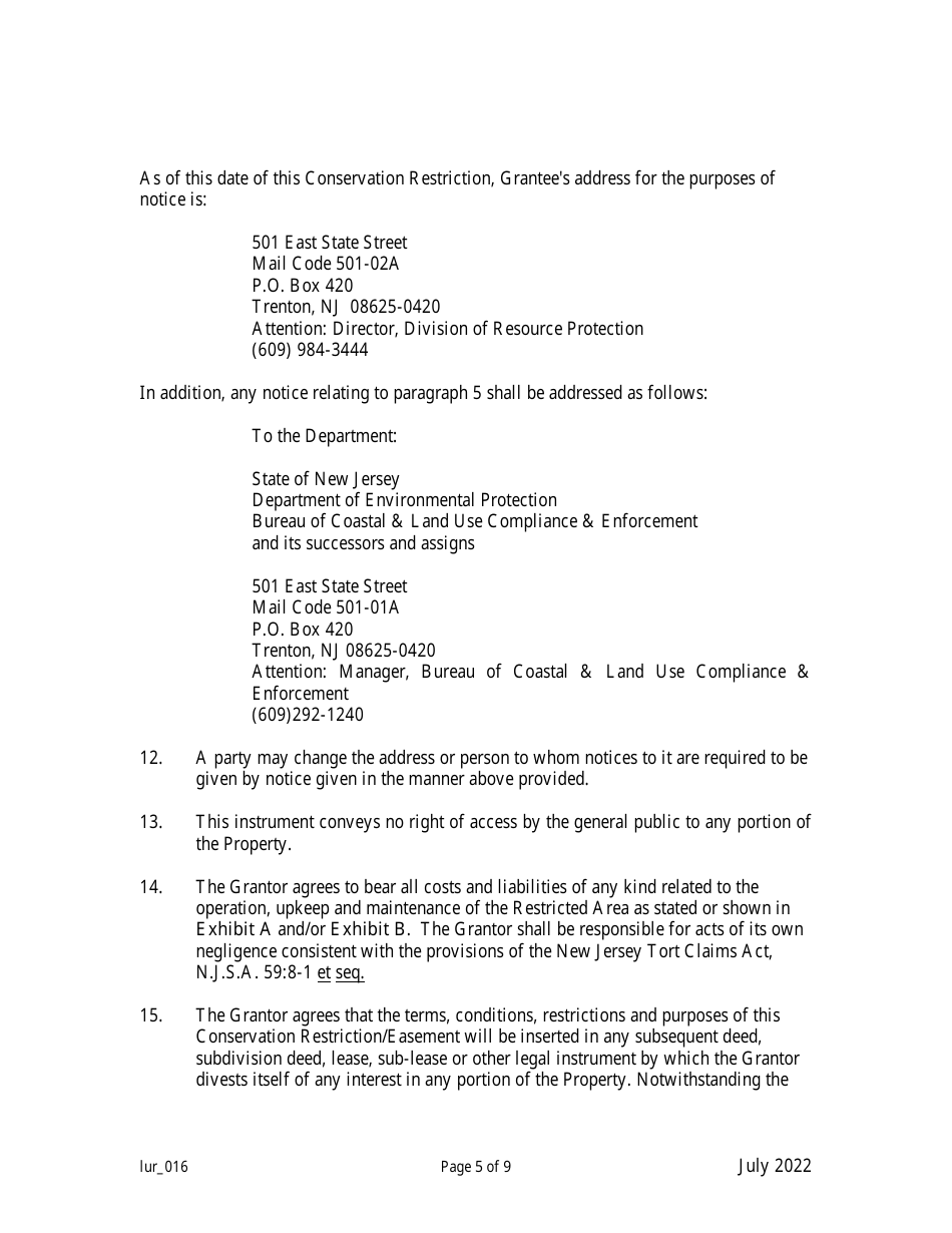 New Jersey Grant of Conservation Restriction/Easement (Shore Protection