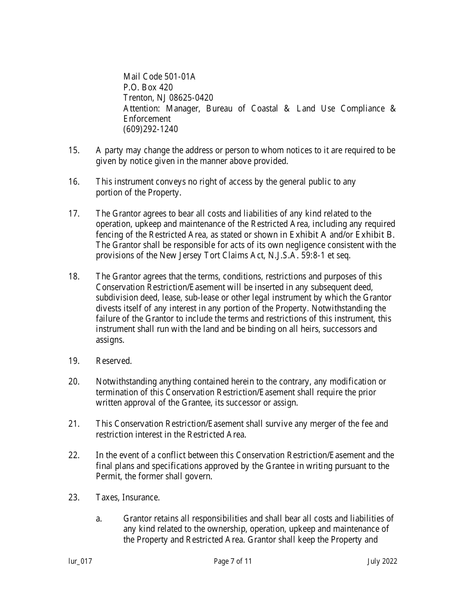 New Jersey Grant of Conservation Restriction/Easement (Stormwater ...