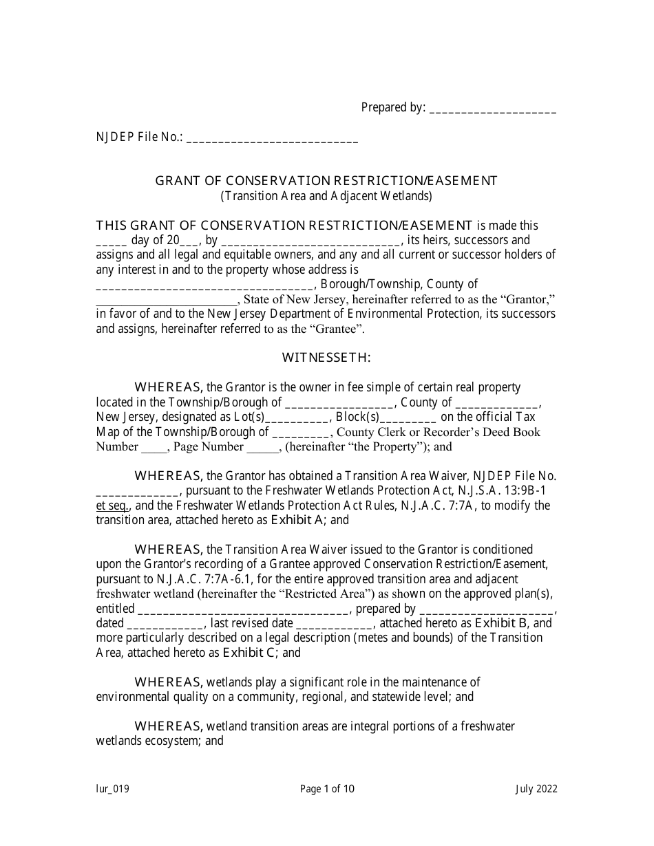 Grant of Conservation Restriction / Easement (Transition Area and Adjacent Wetlands) - New Jersey, Page 1