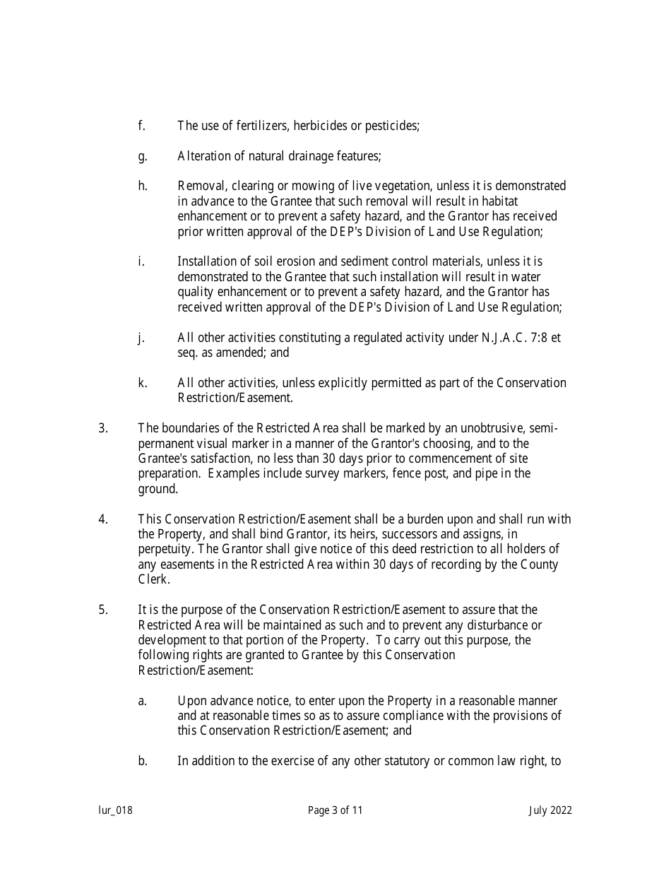 New Jersey Grant of Conservation Restriction/Easement (Special Water