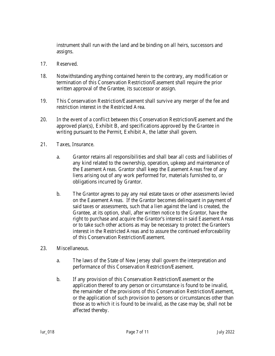 Grant of Conservation Restriction / Easement (Special Water Resource Protection Area) - New Jersey, Page 7