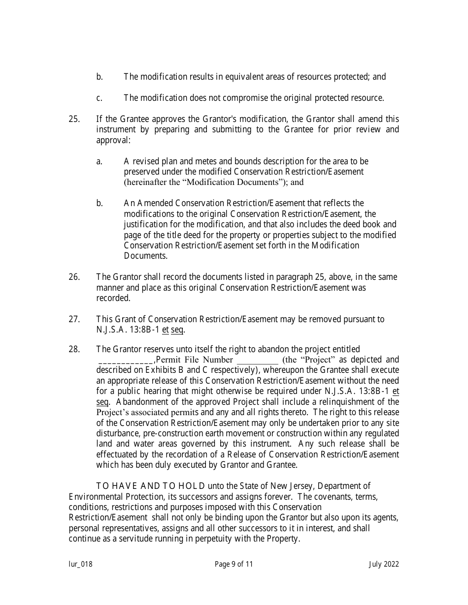 Grant of Conservation Restriction / Easement (Special Water Resource Protection Area) - New Jersey, Page 9