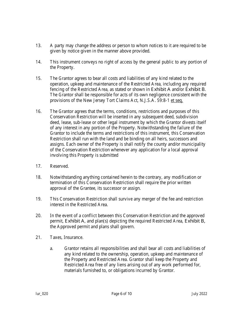 Grant of Conservation Restriction (Transition Area Waiver Averaging Plan) - New Jersey, Page 6