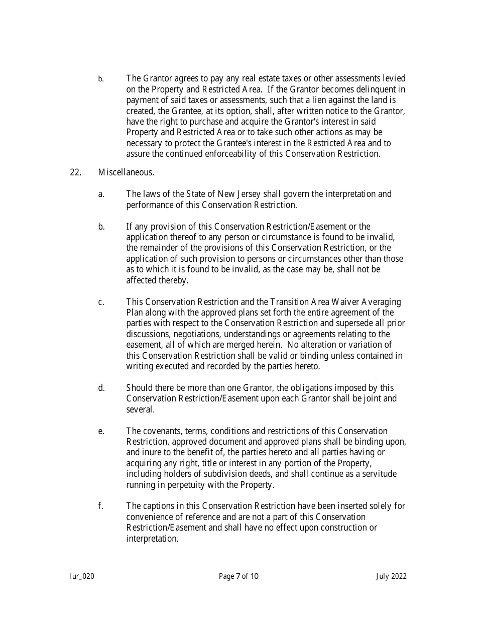 Grant of Conservation Restriction (Transition Area Waiver Averaging Plan) - New Jersey, Page 7
