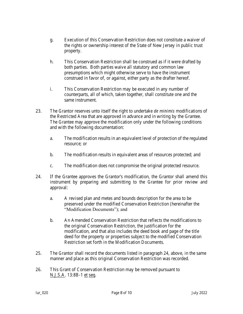 Grant of Conservation Restriction (Transition Area Waiver Averaging Plan) - New Jersey, Page 8