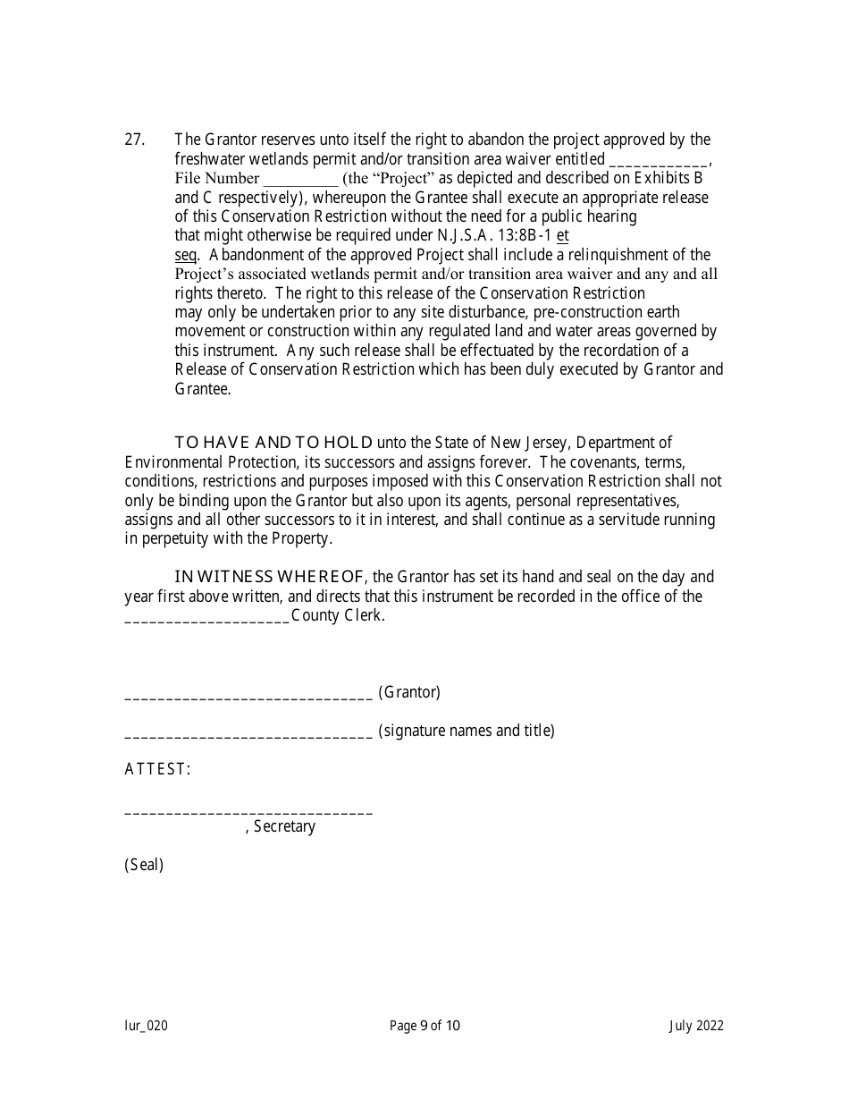 Grant of Conservation Restriction (Transition Area Waiver Averaging Plan) - New Jersey, Page 9