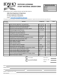 Document preview: Pesticide Licensing Study Material Order Form - Idaho