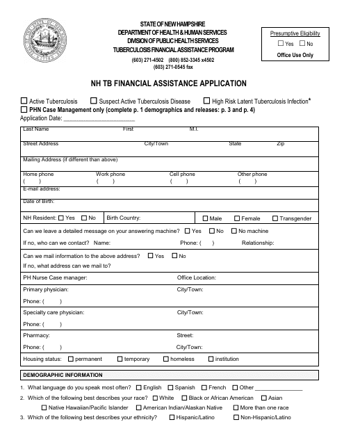 Nh Tb Financial Assistance Application - New Hampshire Download Pdf