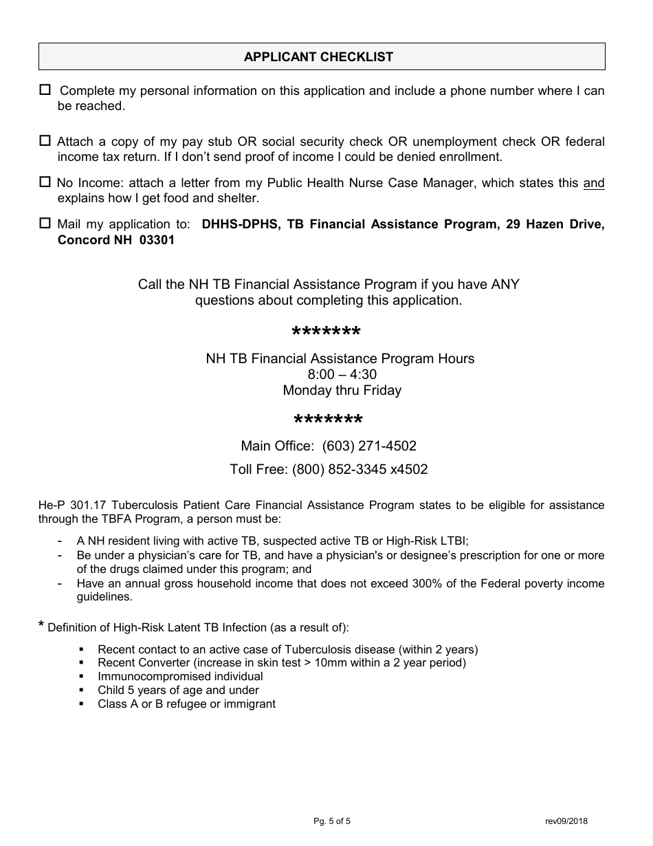 Nh Tb Financial Assistance Application - New Hampshire, Page 5
