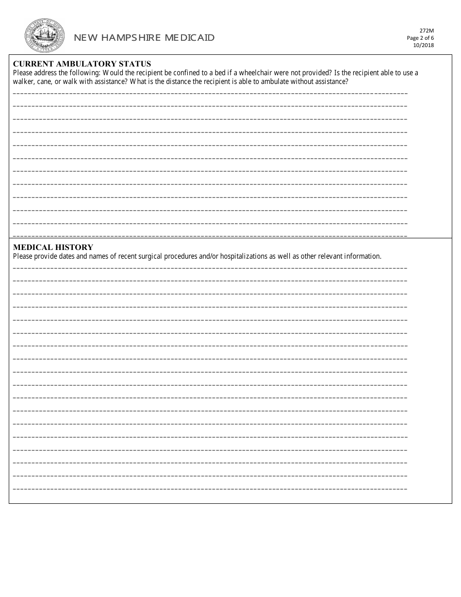 Form 272M Mobility Evaluation Form Wheelchair (Fee-For-Service (Ffs) Program Only - Not for Managed Care Program Use) - New Hampshire, Page 2