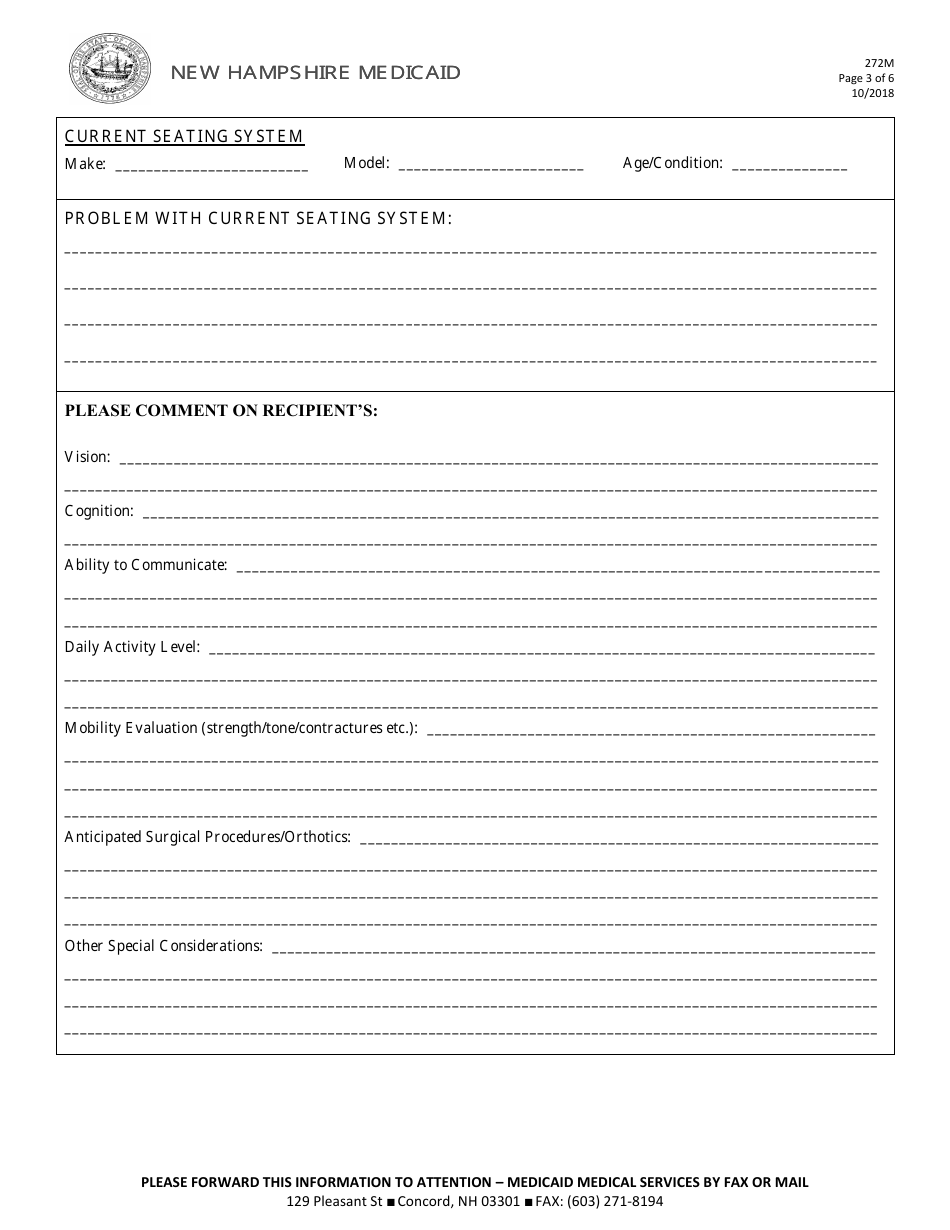 Form 272M Mobility Evaluation Form Wheelchair (Fee-For-Service (Ffs) Program Only - Not for Managed Care Program Use) - New Hampshire, Page 3