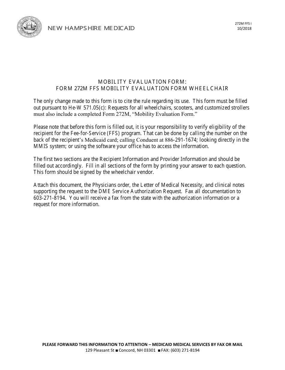 Form 272M Mobility Evaluation Form Wheelchair (Fee-For-Service (Ffs) Program Only - Not for Managed Care Program Use) - New Hampshire, Page 7