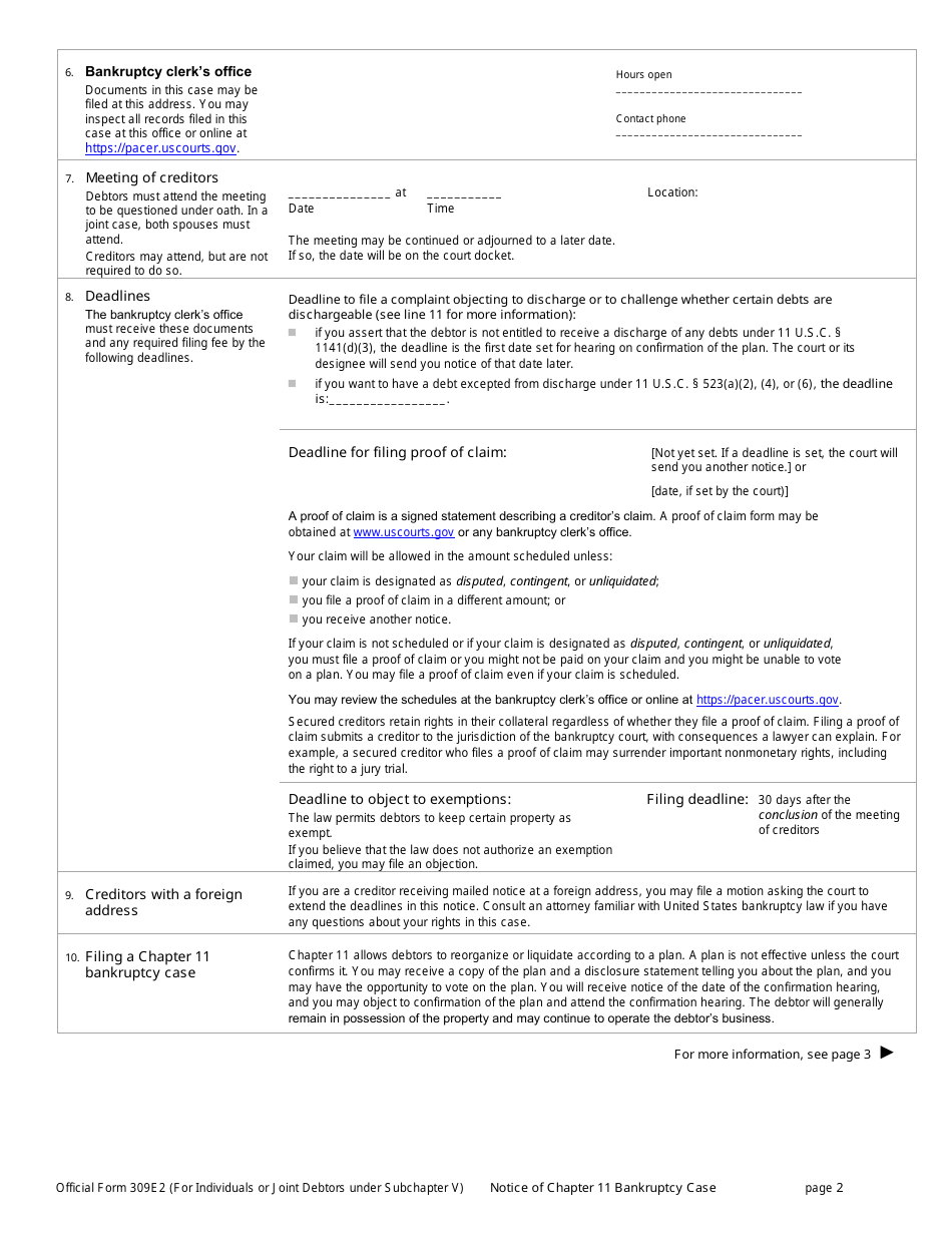 Official Form 309E2 Download Printable PDF Or Fill Online Notice Of ...