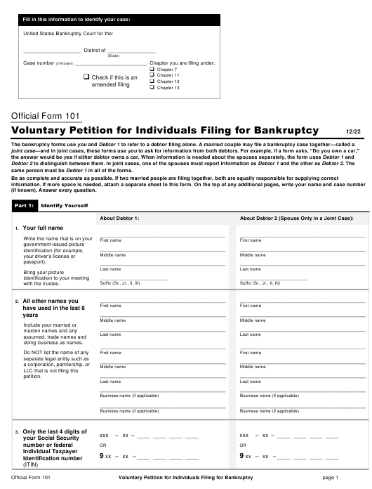 Official Form 101 Download Printable PDF Or Fill Online Voluntary ...