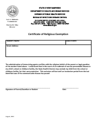 Document preview: Certificate of Religious Exemption - New Hampshire
