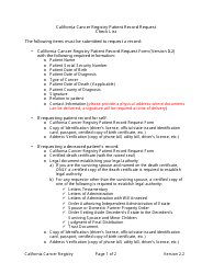 Document preview: California Cancer Registry Patient Record Request Check List - California