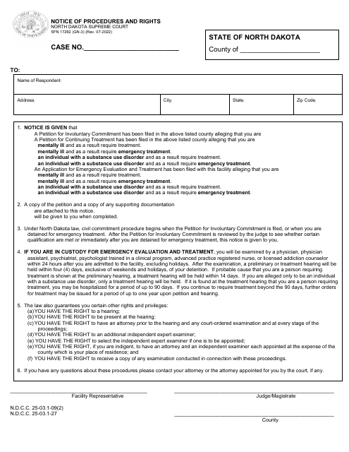 Form GN-3 (SFN17262) Notice of Procedures and Rights - North Dakota