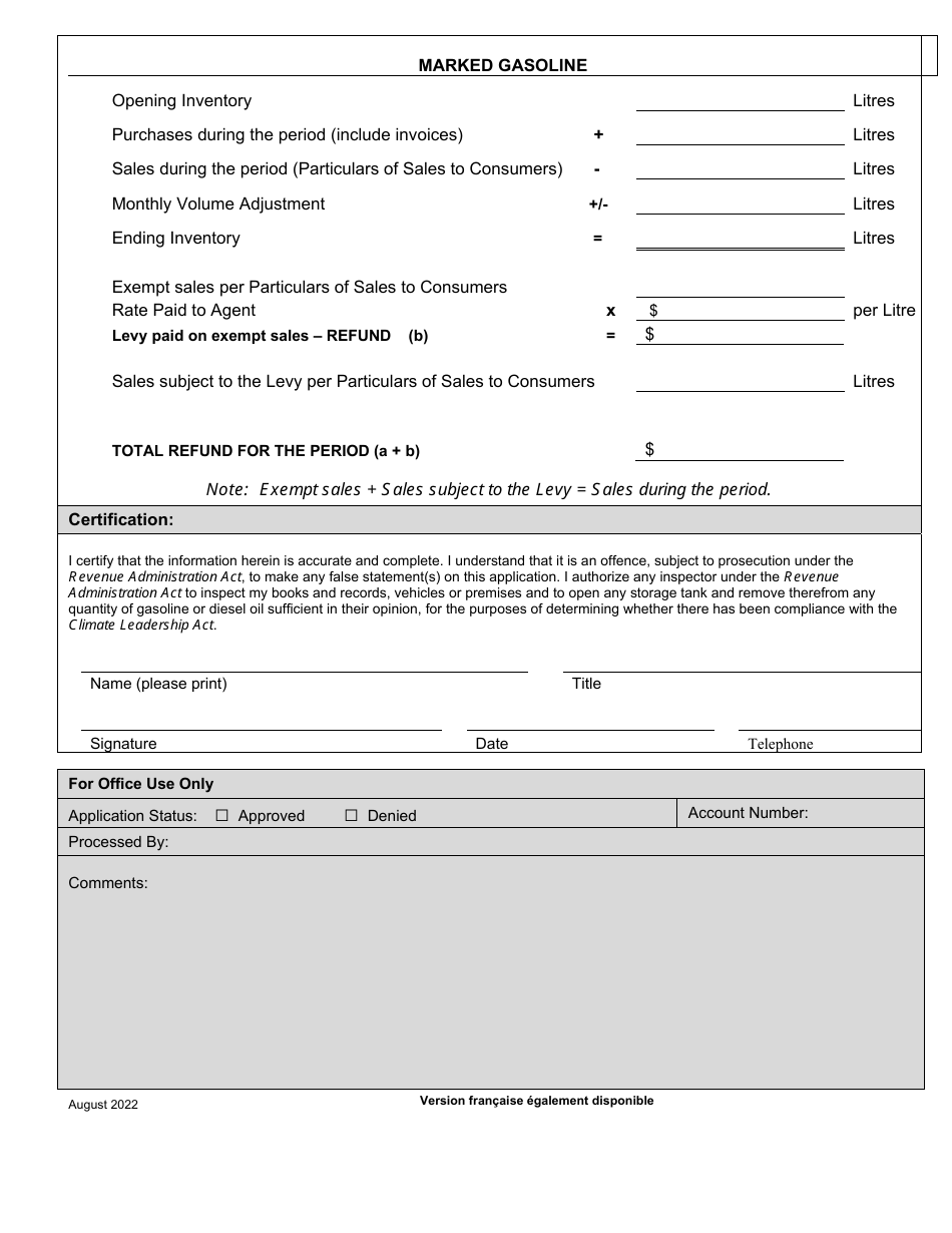 Vendor Application for Refund - Marked Fuel - Prince Edward Island, Canada, Page 2