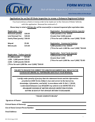 Form MV210A Application for an Out-of-State Inspection to Renew a Delaware Registered Vehicle - Delaware, Page 2