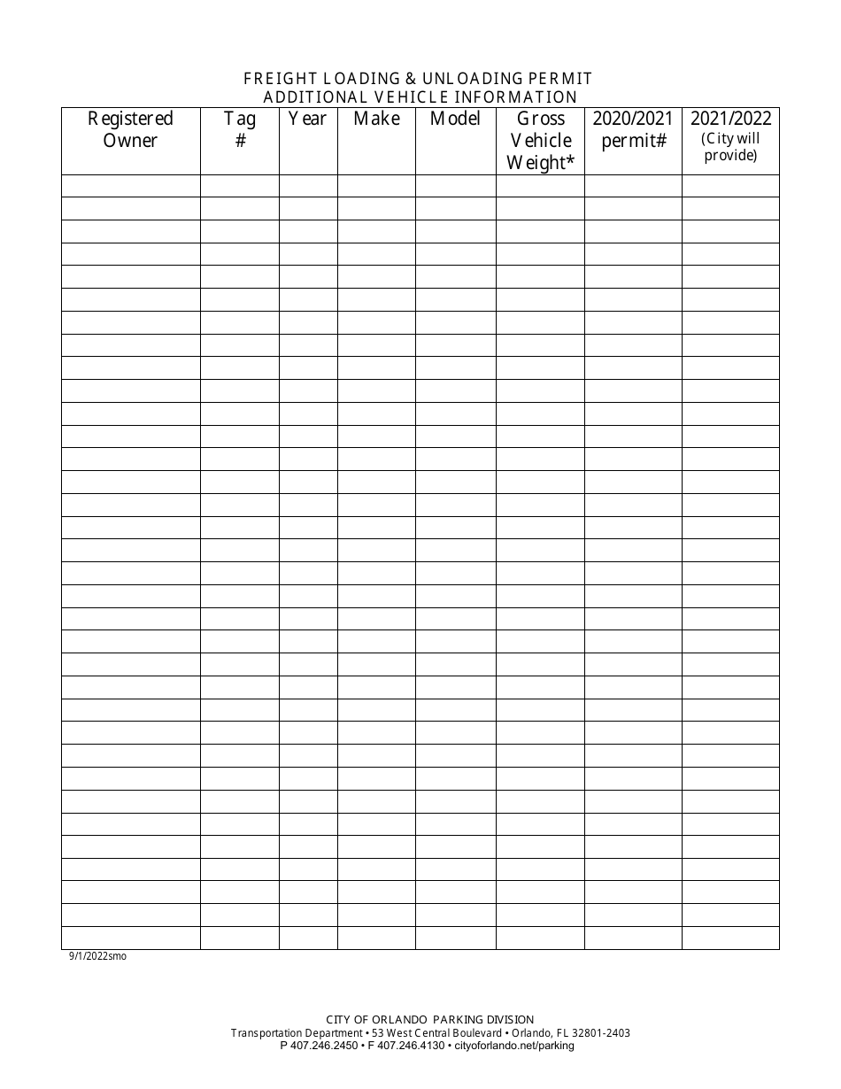 Application for Freight Loading and Unloading Permit - City of Orlando, Florida, Page 2