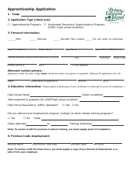 Apprenticeship Application Form - Prince Edward Island, Canada, Page 2