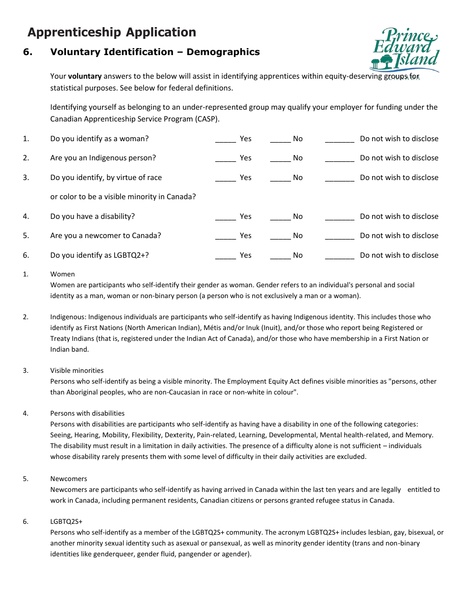 Apprenticeship Application Form - Prince Edward Island, Canada, Page 3