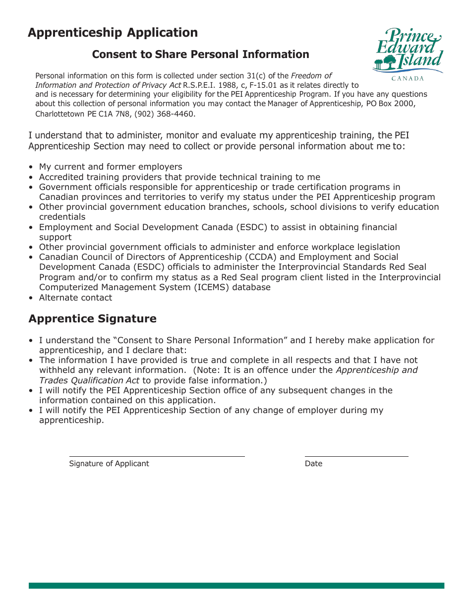 Apprenticeship Application Form - Prince Edward Island, Canada, Page 4