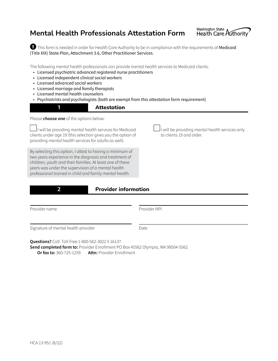 Form HCA13951 Fill Out, Sign Online and Download Fillable PDF